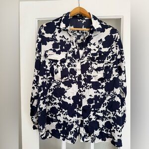 boohoo Navy and White Floral Shirt